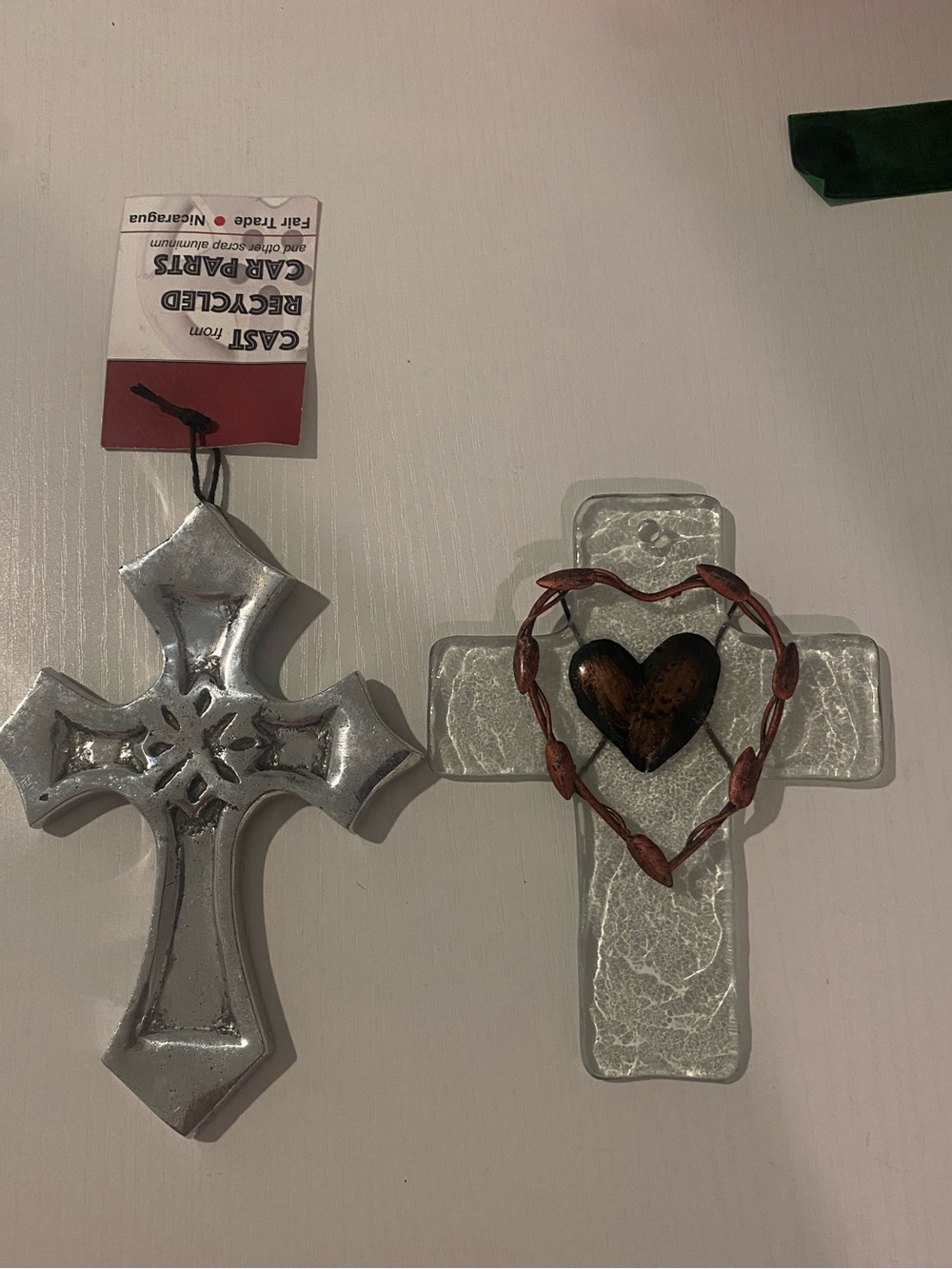 Recycled Aluminum Cross with Hearts and Crystal Cross
